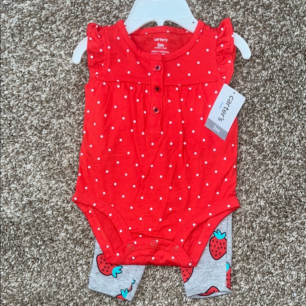 Carter's Red Polka Dot Baby Onesie with Strawberry Leggings